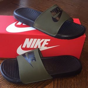olive green nike slides